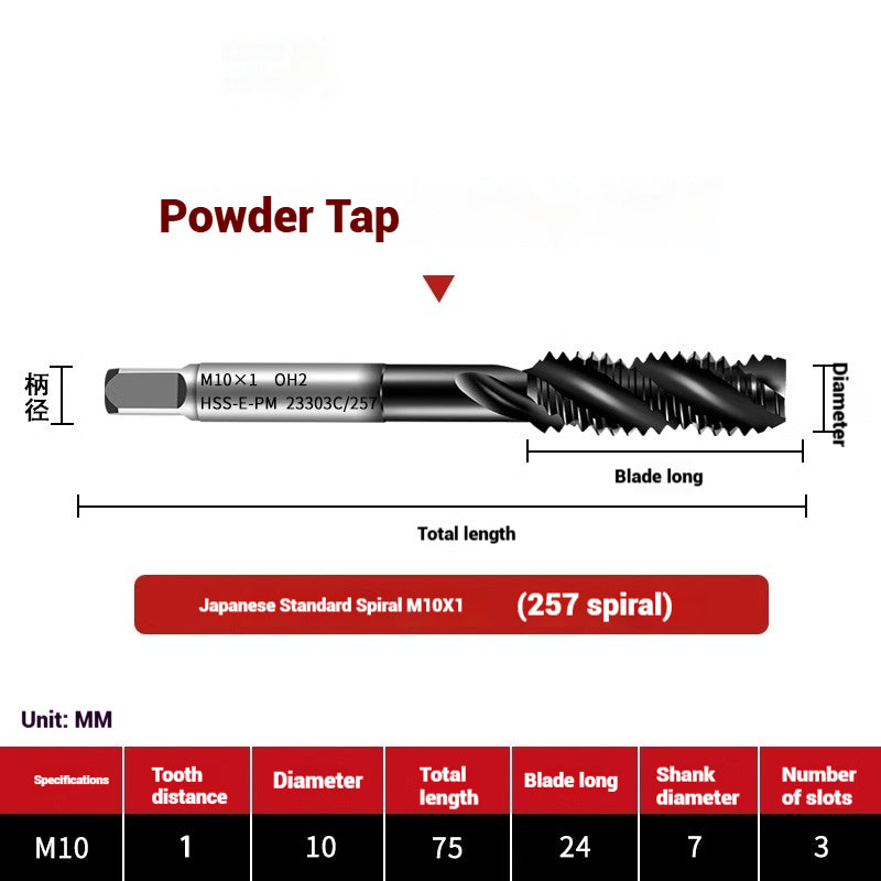 1101-OST High Speed Steel Powder Tap Japanese Standard Apex Screw Point Spiral Powder Metallurgy Tapping Coated Tap Shandong Denso Pricision Tools Co.,Ltd.
